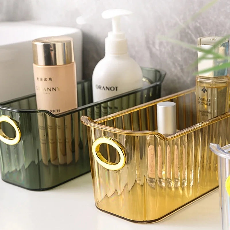 2 Pcs Cosmetics Box Desktop Storage Drawer Stackable Storage Box with Handle Makeup Organizers Basket Poatable Sundries  Rack