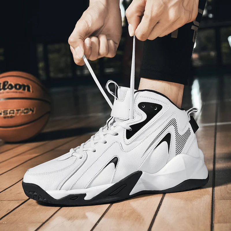 Mens Comfortable Basketball Shoes Outdoor Casual High Top Footwear Fashion Trend Leather Sneaker Oversized 39- 50 Wear Resistant