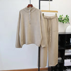 Pant Set Women Two Piece Sets Stand Collar Full Sleeve Knit Tops Wide Leg Long Pants Lace Up Elastic Waist Y2k Streetwear