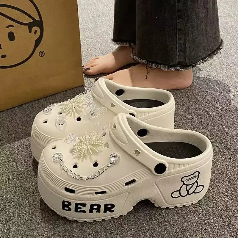 Women Slippers Cute Cartoon Platform Fashion Clogs Summer Shoes Woman Beach Slides Thick Bottom DIY Flower Female Street Sandals