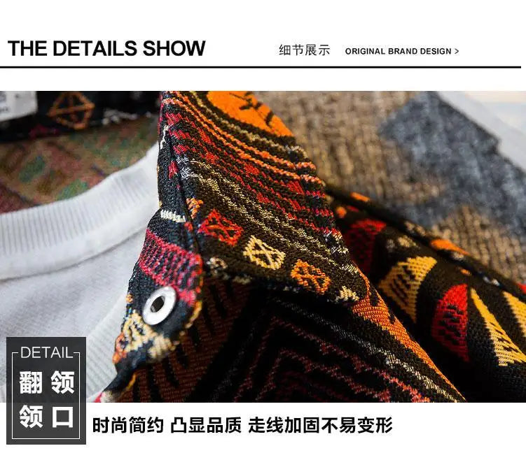 Men's high-density woven shirt men's high-end retro ethnic style long sleeved shirt trendy clothing jacket men clothing shirt