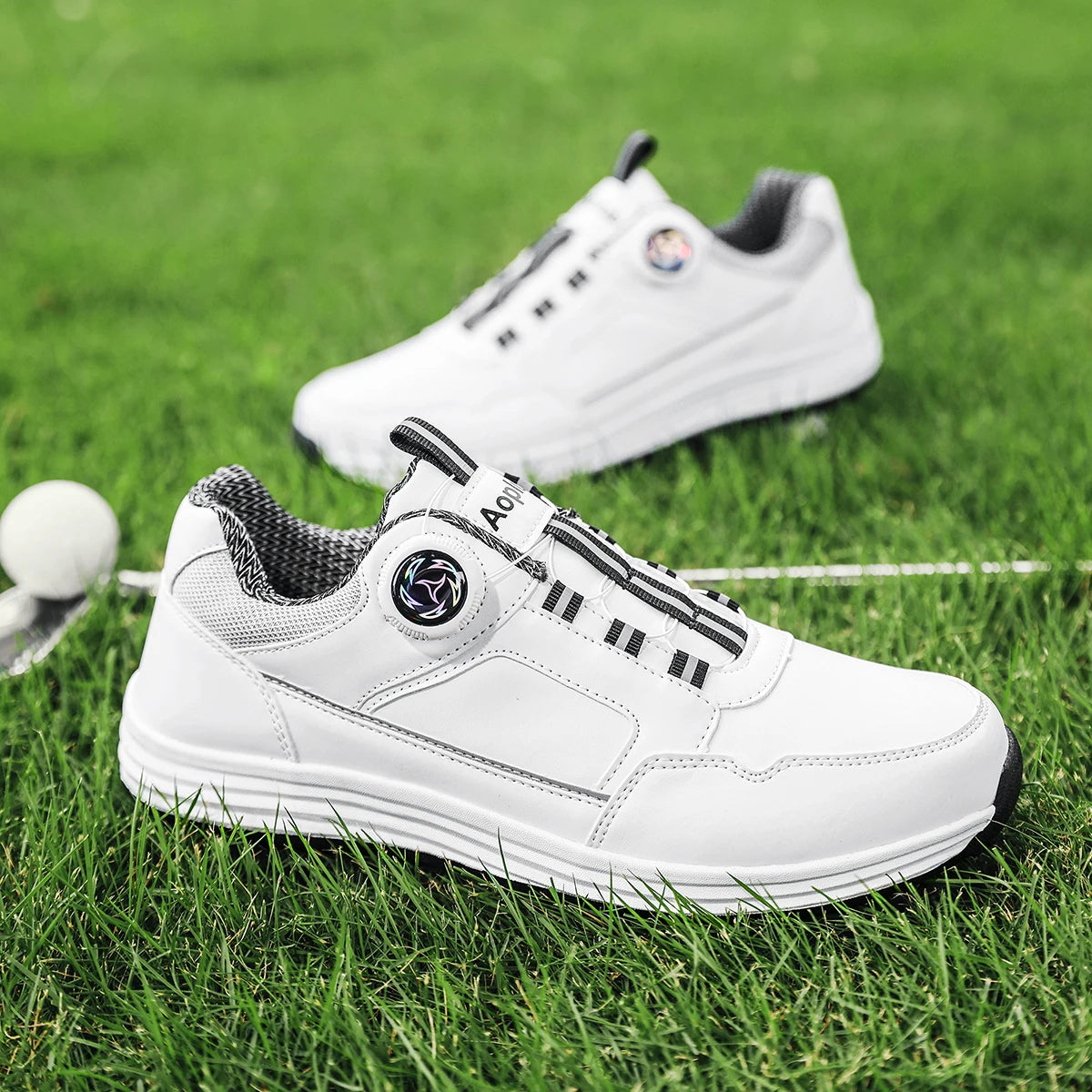 Men's Golf Shoes, New Style, Fashionable, Simple, Versatile, Solid Color, Waterproof Upper, Versatile, Stylish, Casual Sports Shoes for Men, Outdoor Youth Fashion, Men's Rotating Buckle Design, Thick Sole, Height-Increasing,