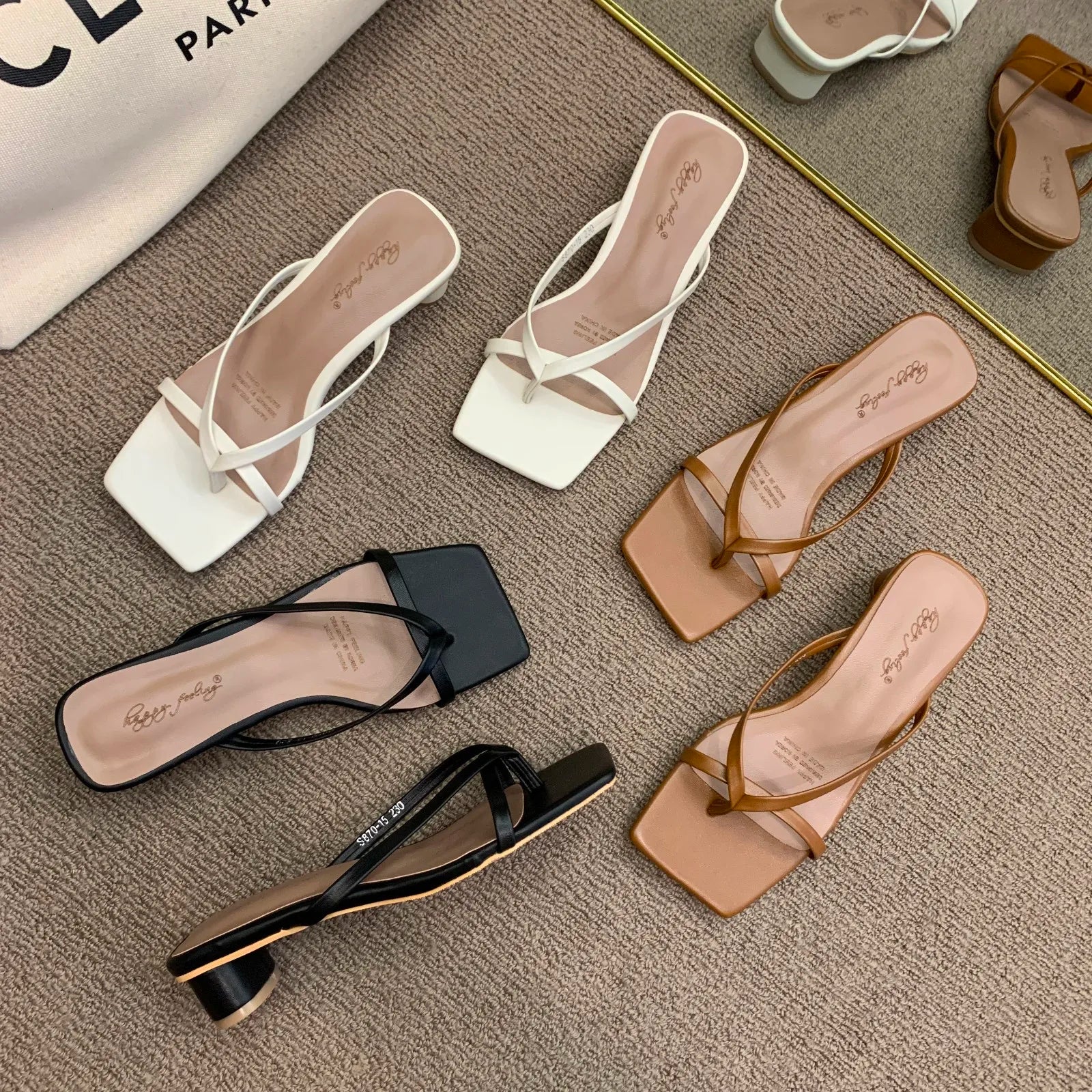 High Heels Comfortable New Summer Solid Leather Slippers Female Shoes Women Shoes Woman Fashion Cool Mules Slides Flip Flops