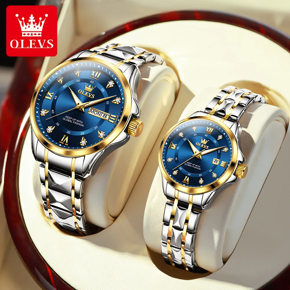 OLEVS 2906 Couple Watch Original Roman Scale Diamond Dial Luxury Quartz Watch For Men Women Rhombus Strap Waterproof Hand Clock