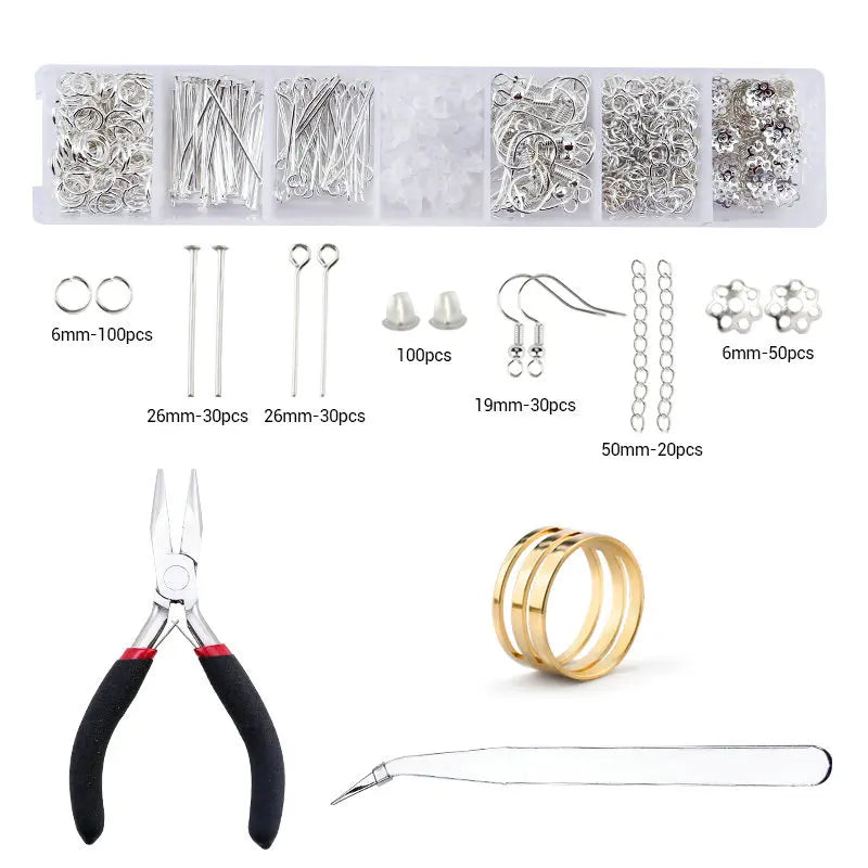 Alloy Accessories Jewelry Findings Set Copper Wire Open Jump Rings Jewelry Making ToolsEarring Hook Jewelry Making Supplies Kit