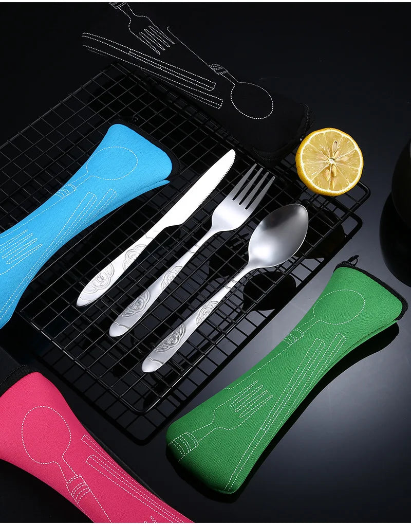 Picnic Set Tableware Washable with Zipper Travel Cutlery Kit Case Portable Pouch for Dinner Household Tool Travel Camping Spoon