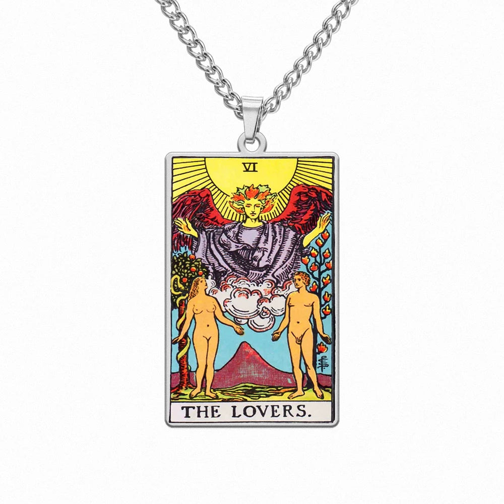 Dawapara 22 Styles Tarot Card Good Luck Amulet Necklace Sun Moon UV Colorful Pendant Stainless Steel Spiritual Jewelry