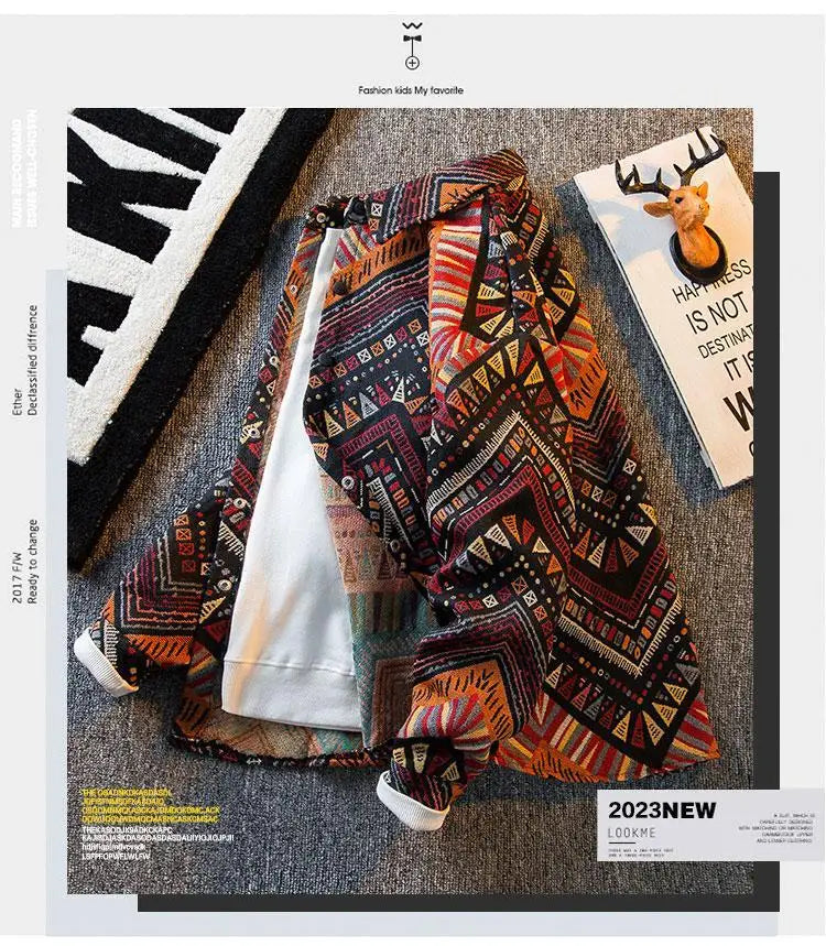 Men's high-density woven shirt men's high-end retro ethnic style long sleeved shirt trendy clothing jacket men clothing shirt