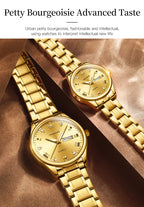 OLEVS Luxury Gold Couple Watches Stainless Steel Original Quartz Watch for Lover Waterproof Luminous Date Week Trend Dress New