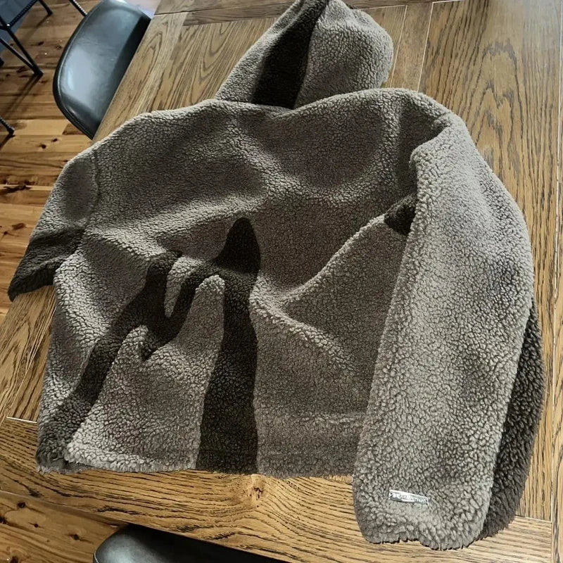 Winter Fashion Trend Color Blocking Lamb Fleece Men Women's High Street Casual Versatile Pullover Zipper Hooded Loose Warm Coat