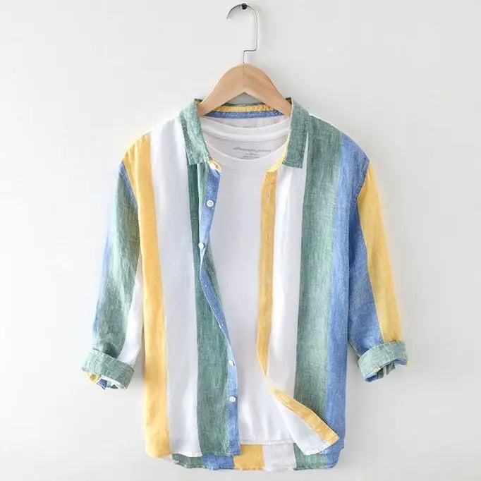 Striped shirt men's 2025 Man Plaid Shirts Cotton Chemise Male Blouses Casual Long Sleeve Formal Business Shirt Men's Clothing