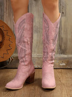 Women Thick Heels Western Boots Women  Autumn Chunky Heels Knee High Cowboy Boots Woman Pointed Toe Chunky Heeled Long Botas 202