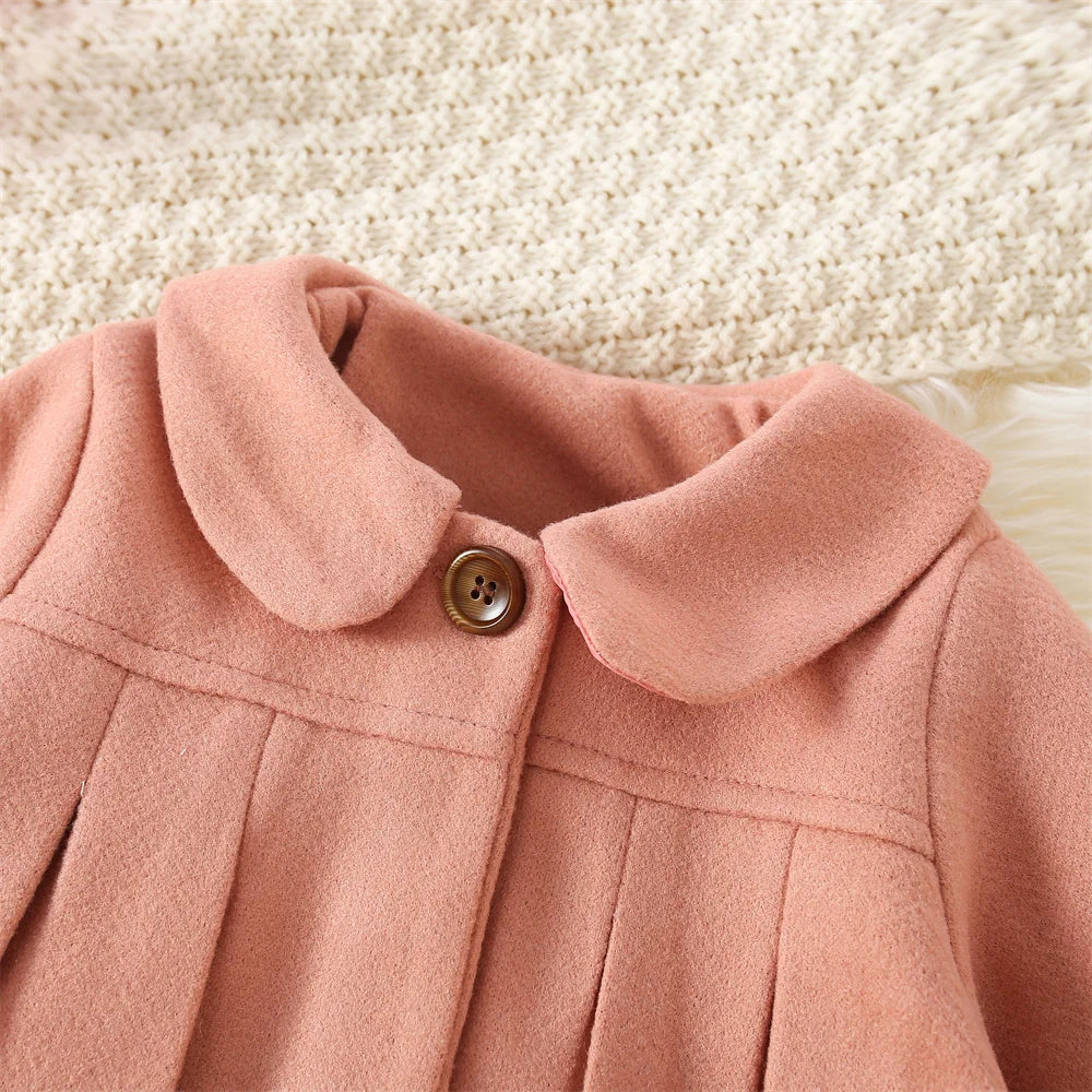 Winter New Girl'S Coat Long Warm Solid Color Fold Lapel Simple Fashion Girl Shawl Long Sleeve Loose Woolen Long Coat