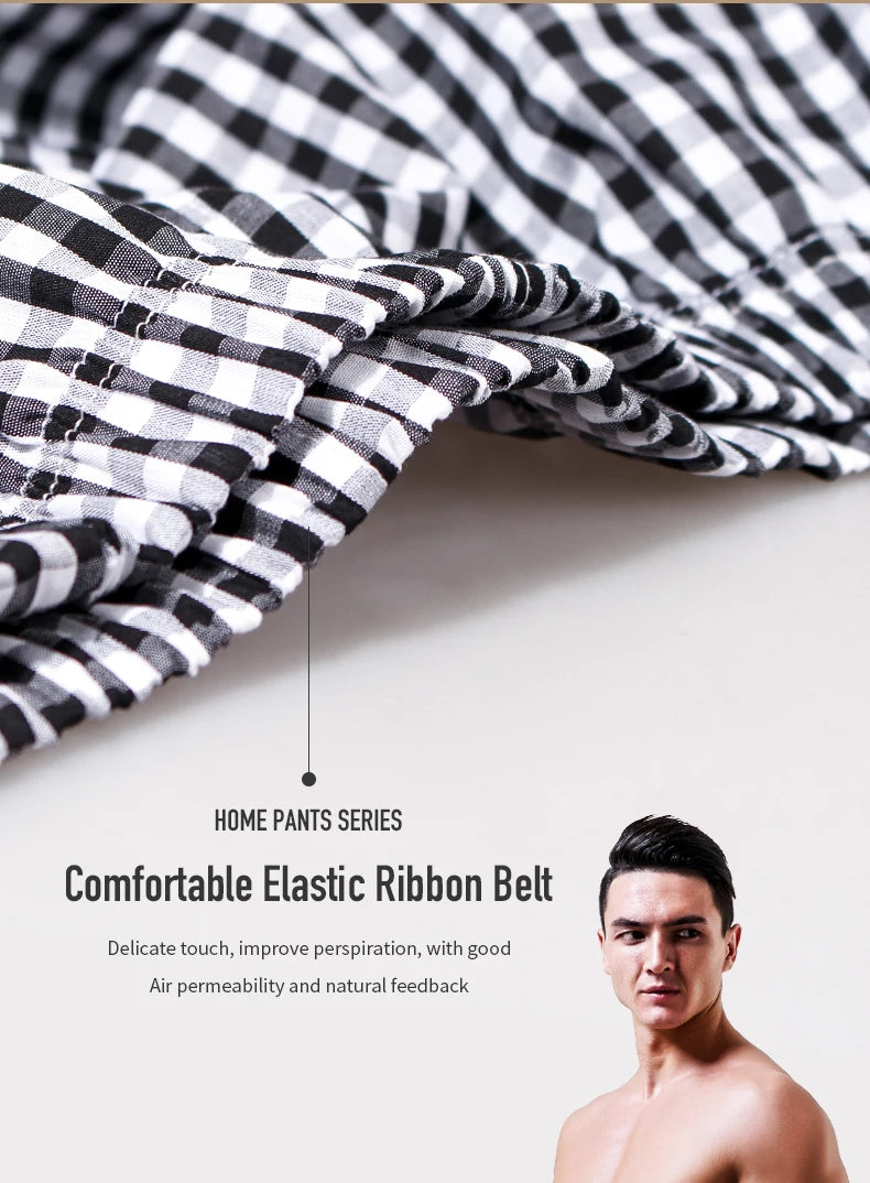 Pajama Pants Men's Pants Pure Cotton Home Pants Thin Summer Loose Plaid Cotton Home Pants Spring & Fall Air-Conditioned Pants