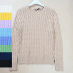 New Women's Embroidered Logo Simple Twisted Design Casual  Color round Ne Long Sve Knitted Sweater Autumn Winter