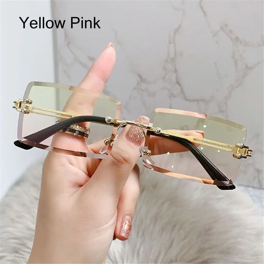 Retro Sunglasses Men Brand Designer Fashion Rimless Sun Glasses Shades Cutting Lens Ladies Frameless Eyeglasses