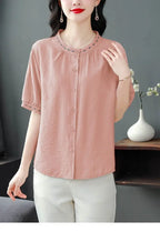 Embroidered Blouse Women Short Sleeve Summer Loose Slimming Top