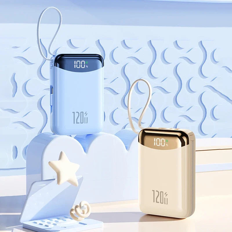 120W Fast Charging Power Bank 20000mAh Large Capacity Portable External Battery Comes with 2 Lines for IPhone Xiaomi Huawei New