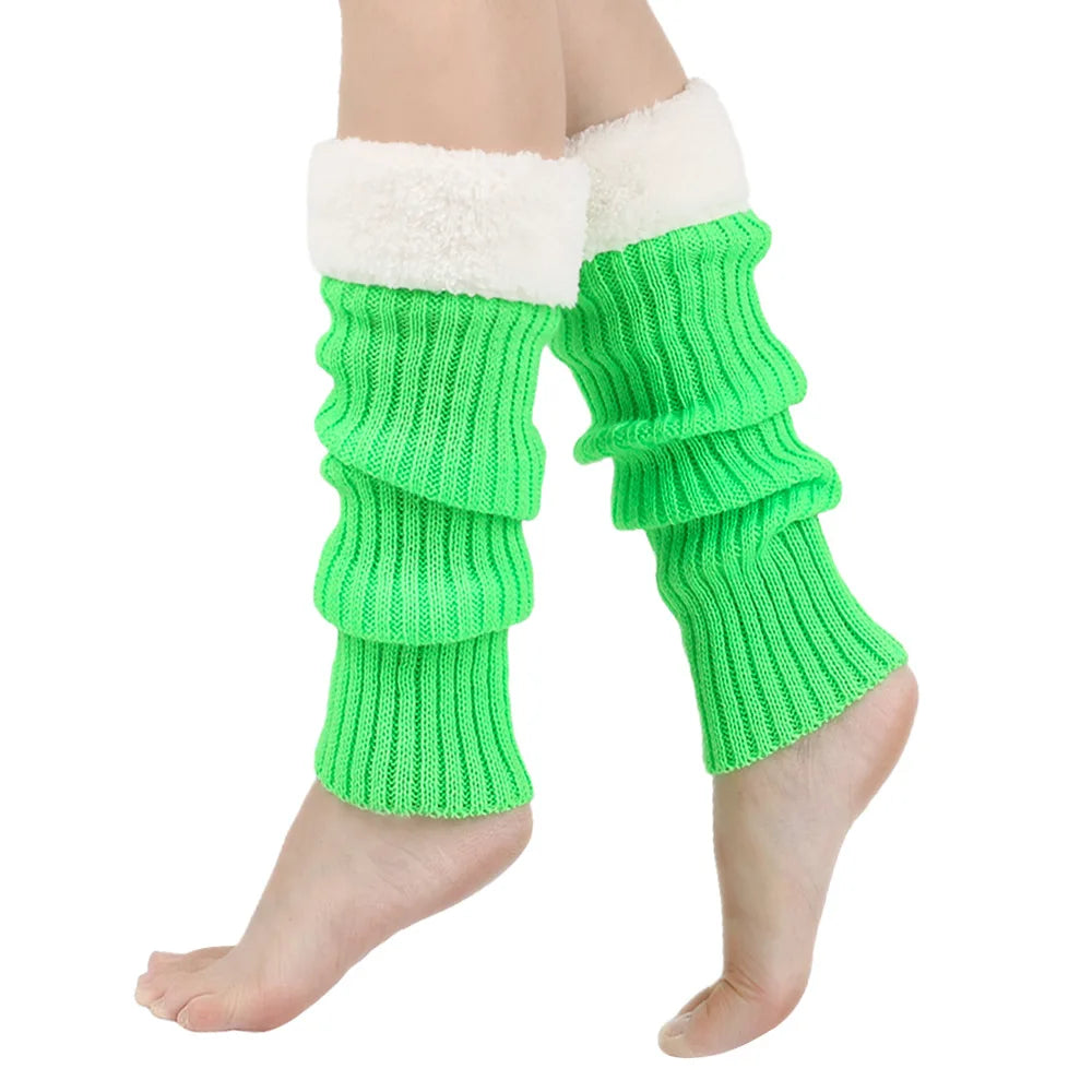 Winter Christmas Ladies Warm Ribbed Knit Leg Warmers Womens LegWarmers Polar Fleece Neon Colored Boot Cuffs for Festive Occasion