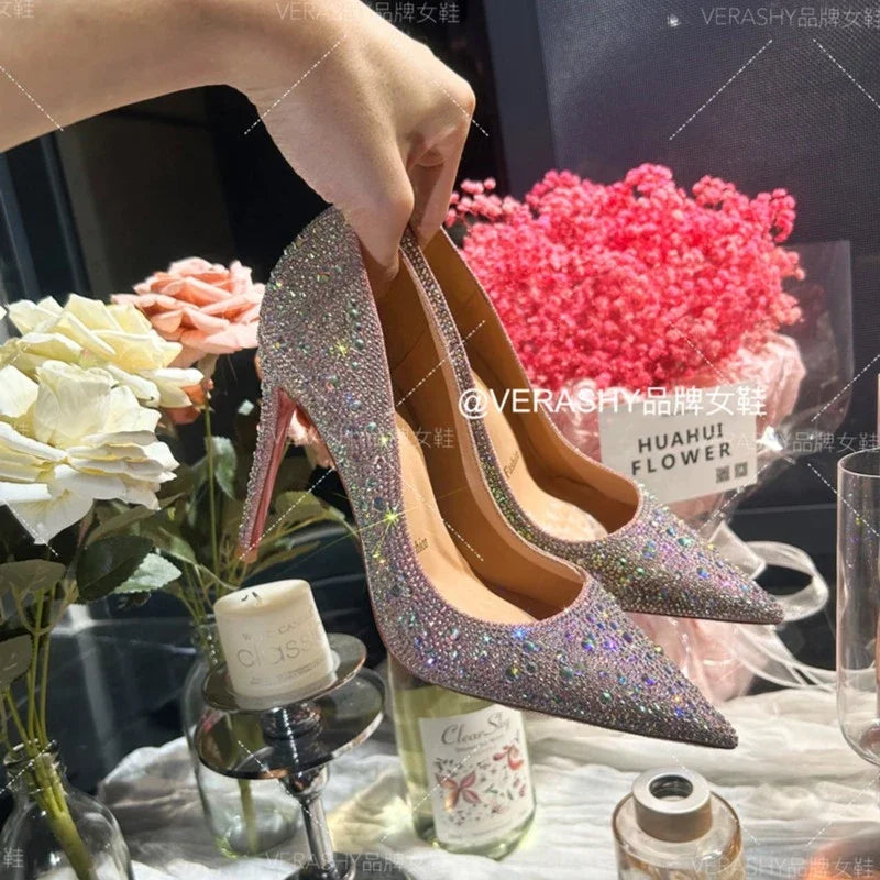 High Heels Women Star Style Sexy Red sole luxury Brand  Woman High Heels Pointed toe glitter Pumps elegant Party Shoes