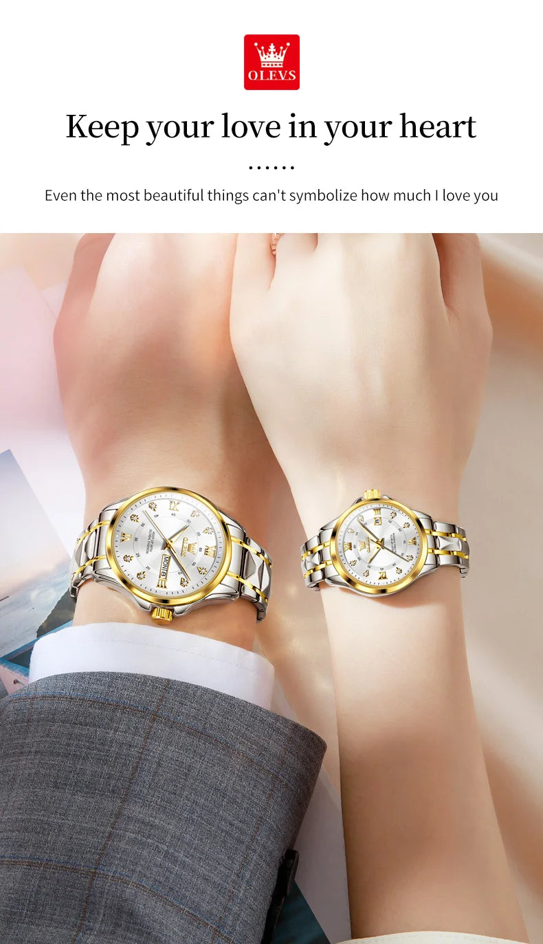 OLEVS 2906 Couple Watch Original Roman Scale Diamond Dial Luxury Quartz Watch For Men Women Rhombus Strap Waterproof Hand Clock