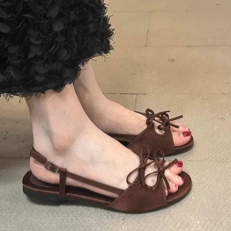 Flats Women Sandals Bow Designer Shoes Woman Slippers Summer 2025 New Casual  Walking Slides Fashion Dress Sandalias De Mujer