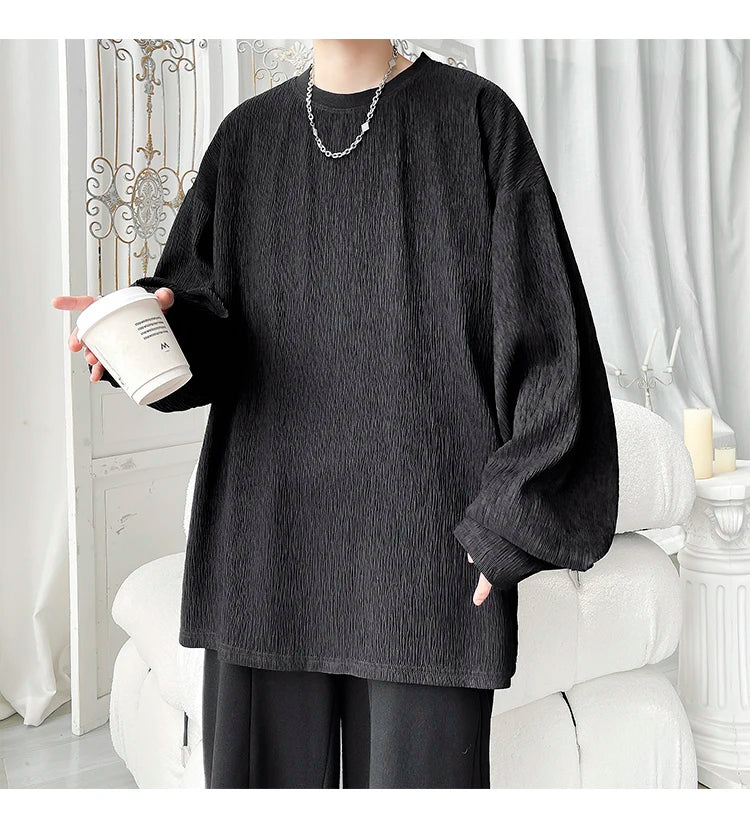 Men's High Street Long Sleeve T-Shirt - Trendy Casual Top Loose Fit Comfortable Wear, Modern Minimalist Style, Everyday Essentia