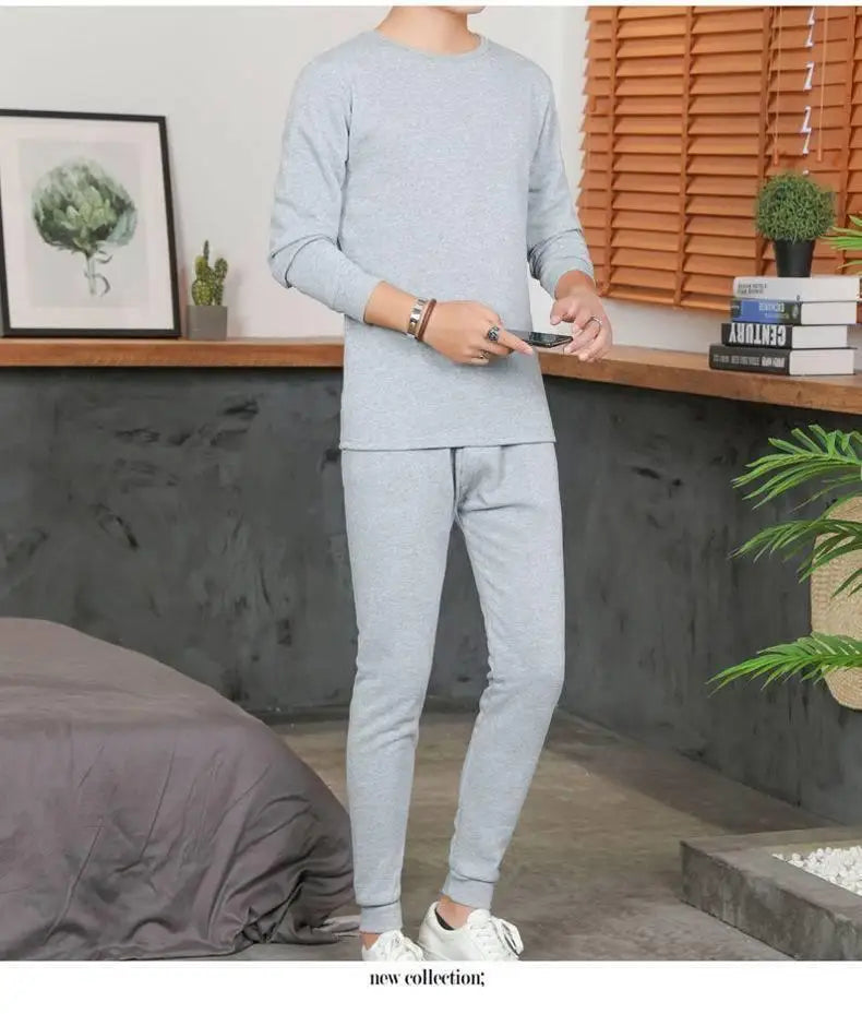 Men's round Ne Thiened Warm Underwear Set Youth Autumn Winter Thermal Clothing Long Sve Pants Home Clothes Innerwear