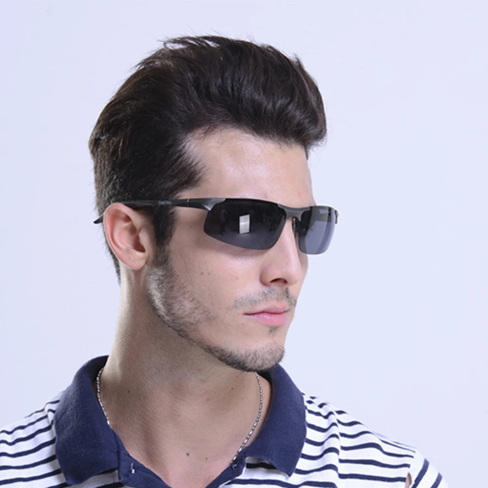 Fishing Sport Sunglasses Men Polarized UV400 Aluminum Rectangle Rimless Sun Glasses Photochromic Night Vision Eyewear