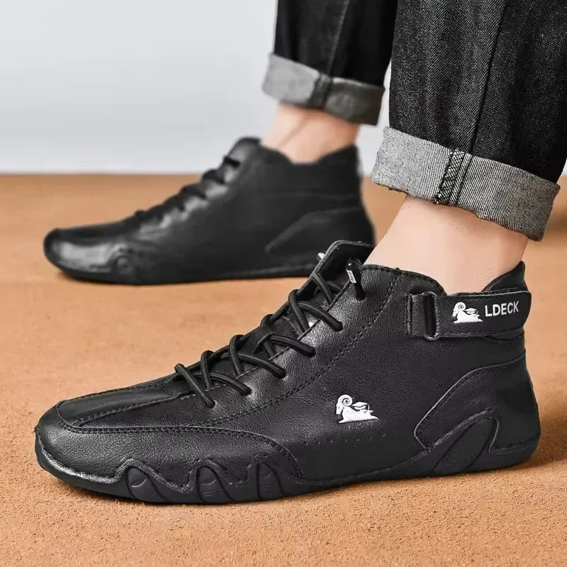 Men's Motorcycle Shoes Trendy Street Series Versatile Comfortable Soft Soled Loafers Jogging Training Daily  High Top Men Boots