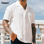 Men's Hollow Out Board Shirt Men Short Sleeve Notched Casual Knitted Tops Latest Summer Beach Pullovers Sexy Mens clothing 2025