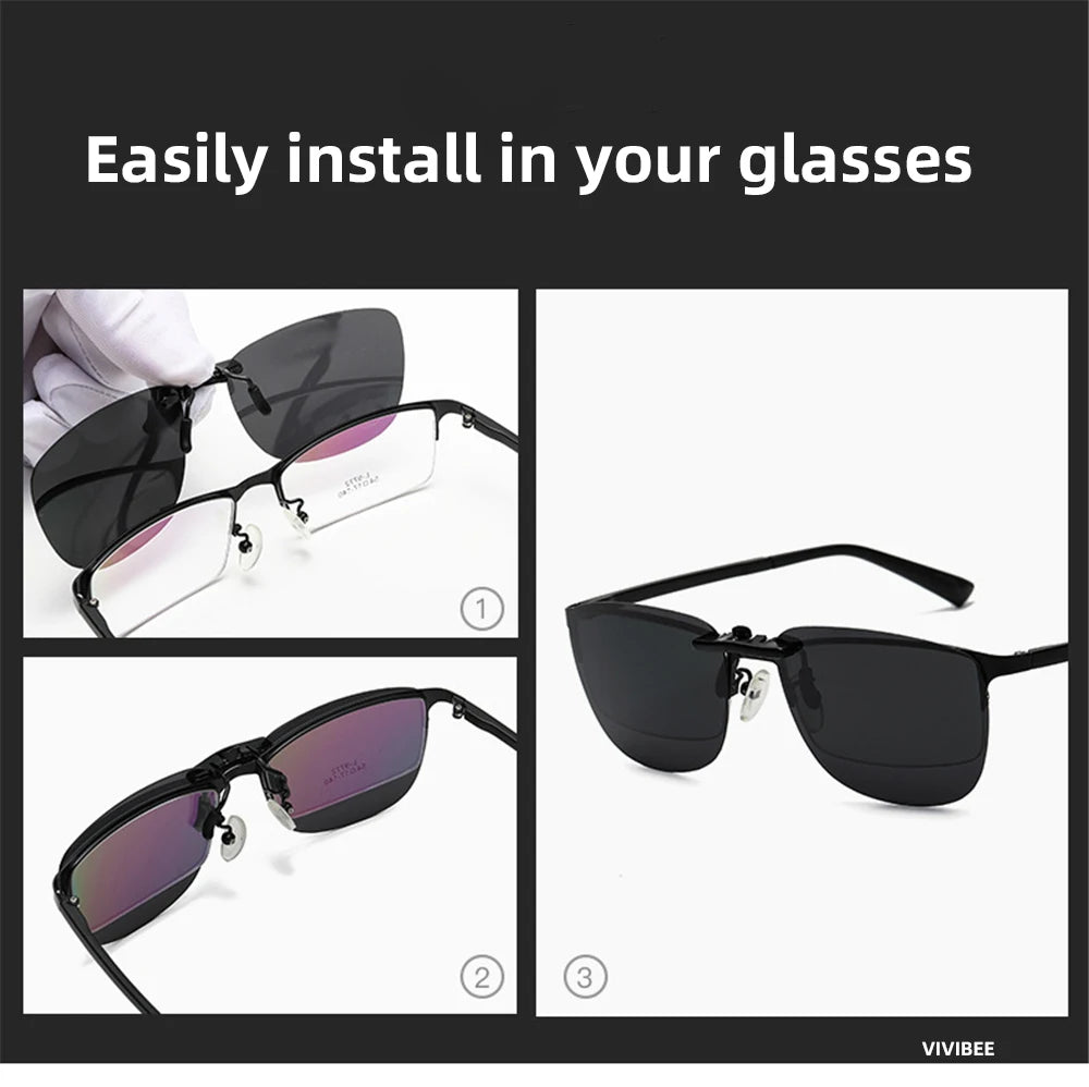 Square Clip On Sunglasses Women Polarized Black Lens UV400 Night Vision Driving Men Goggles Clips Anti Glare Vintage Glasses