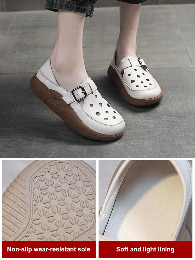 Women's Flats Loafers Platform Casual Slip-On Sandals Retro and Stylish Hollow Low Top Shoes Fashion Non-Slip Beach Sneakers