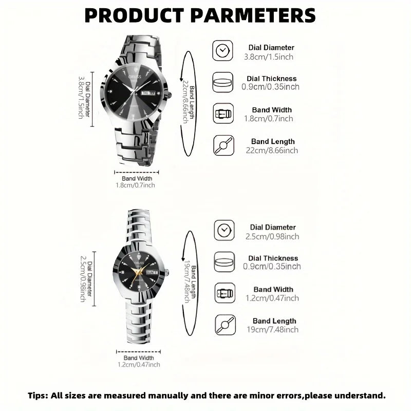 1/2pcs Couples Dial Cutting Quartz Watch Business Fashion Analog Calendar Wrist Watch Valentines Gift For Men Women Date Watch