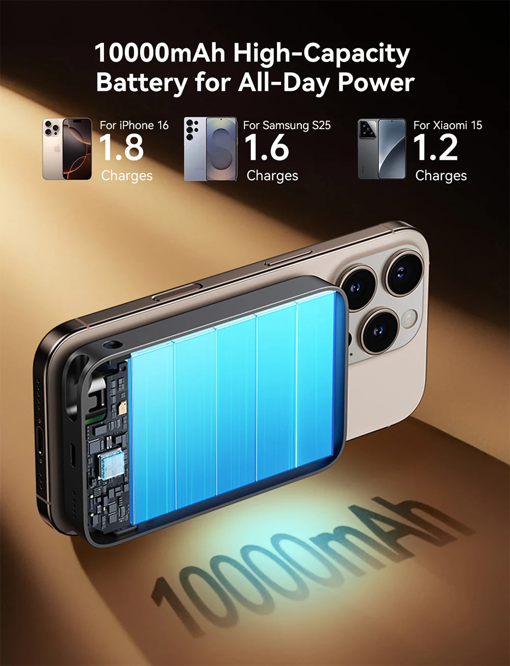 3 in 1 Magnetic Power Bank 22.5W Fast Charging Power Bank 10000mAh Wireless Portable Charger For iPhone 12-16 For AirPods Watch