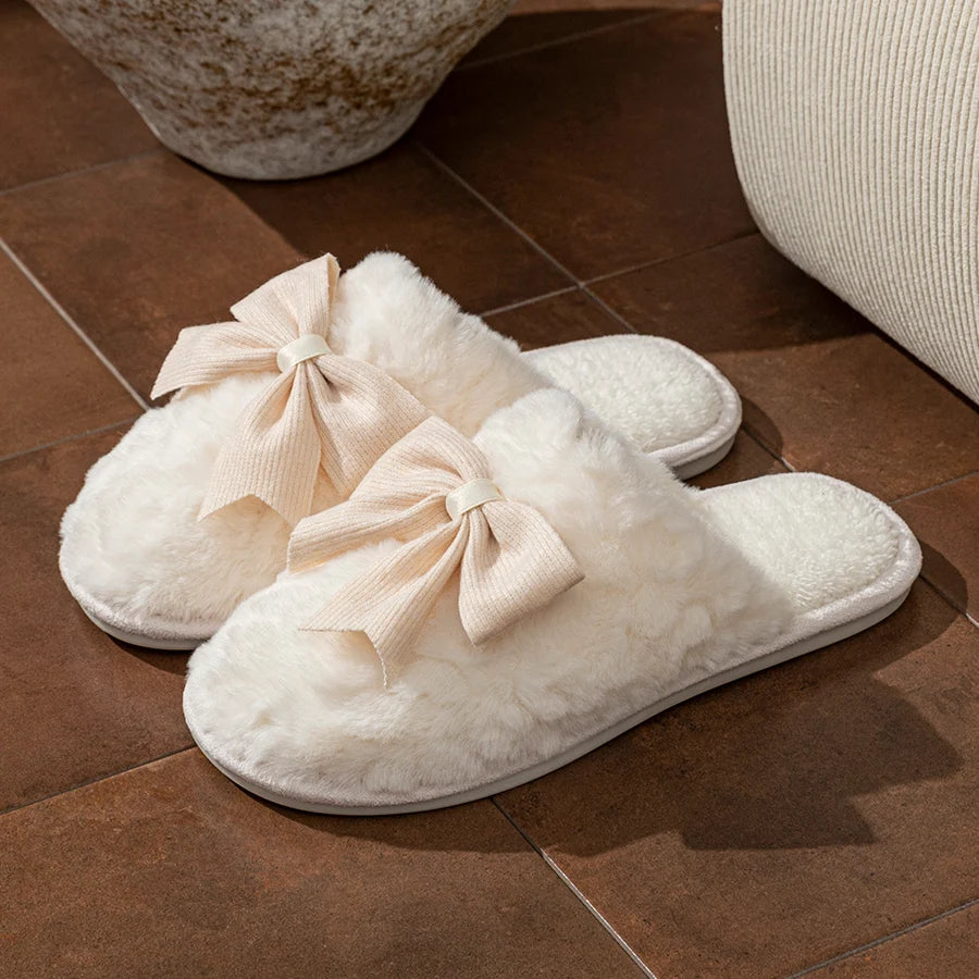 Women's Slippers Cute Bow Exquisite Winter Indoor Warm Comfort Breathability Soft Soled Fashion Home Casual Shoes