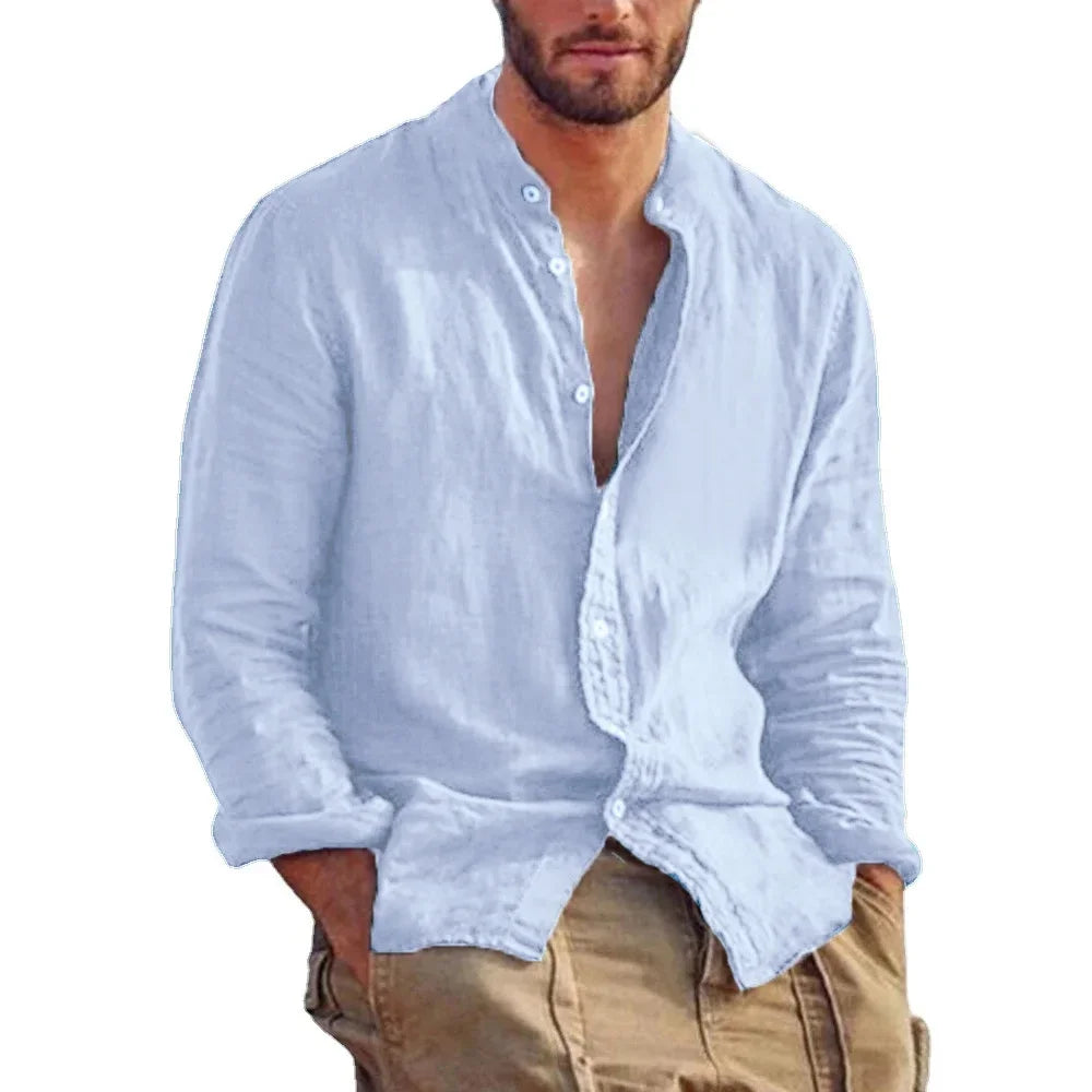 Men's Casual Cozy Shirts Fashion Solid Color Long Sleeve Shirt Versatile Daily Outdoor Wear  Thin Basic Comfortable Male Tops