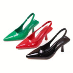 Women Sandals 2024 Spring New Brand Woman Slingback Shoes Fashion Ladies High Heels Elegant Med Heel Pointed Toe Slip on Sandal