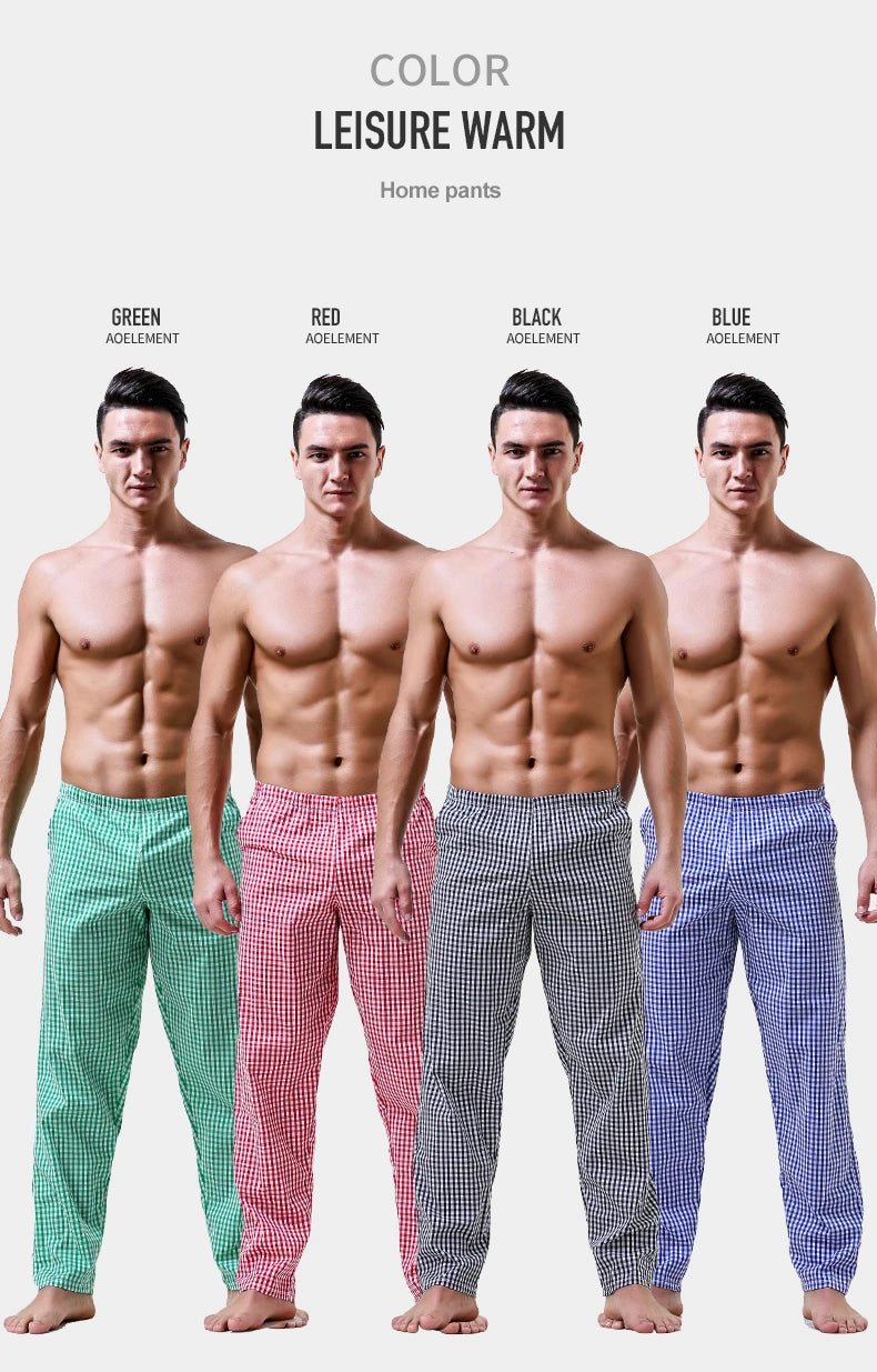 Pajama Pants Men's Pants Pure Cotton Home Pants Thin Summer Loose Plaid Cotton Home Pants Spring & Fall Air-Conditioned Pants