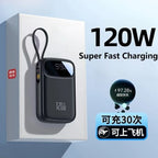 120W Power Bank Super Fast Charging 20000mAH Large Capacity 4 Cables Portable 22.5W Mobile Source Battery Mini