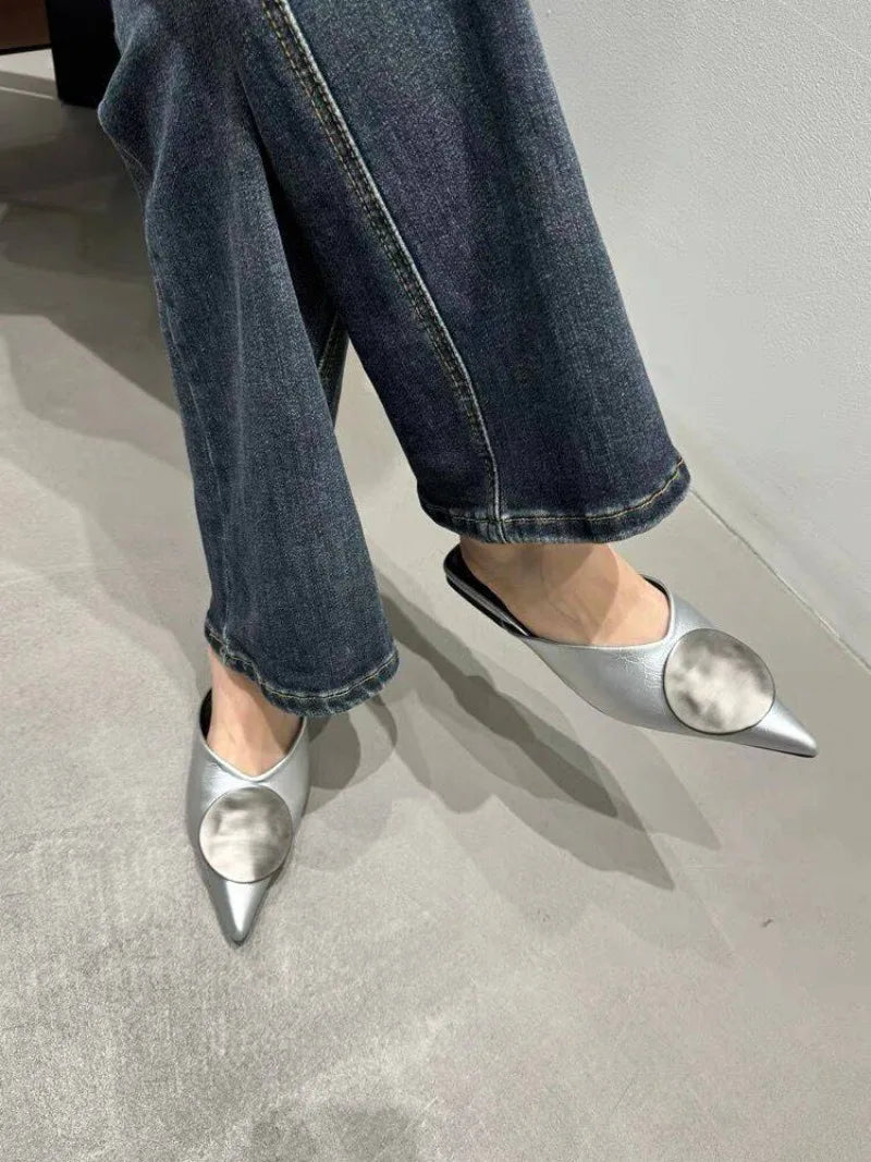 Female Slides Fashion Pointed Toe Flats Women Mules Slippers  Summer Beach Luxury Ladies Flats Slippers Sandals Shoes