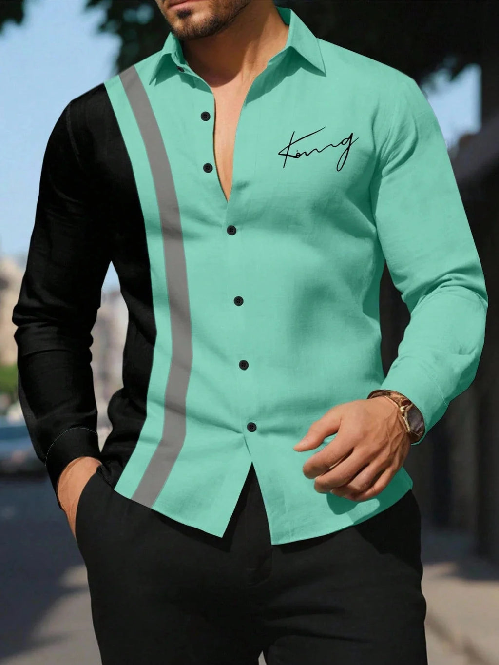 Men's Fashion Classic Business Casual Shirt Street Comfortable Long Sleeve Collar Single breasted Shirt Social Party Men's Shirt