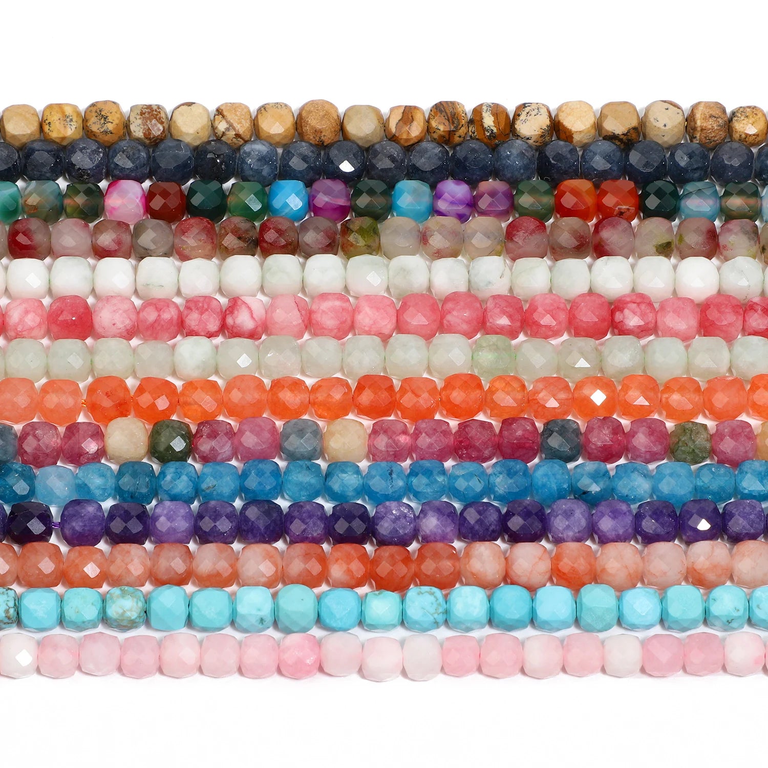 7-8mm Faceted Cube Beads Tourmaline Picture Jasper Agate Turquoise Amethyst Stone Beads for Jewelry Making Diy Accessories