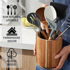 Kitchen Counter Cutlery Box Wooden circular Cooking Tool Rack Round Spatula Storage and Sorting Box Storage Bucket