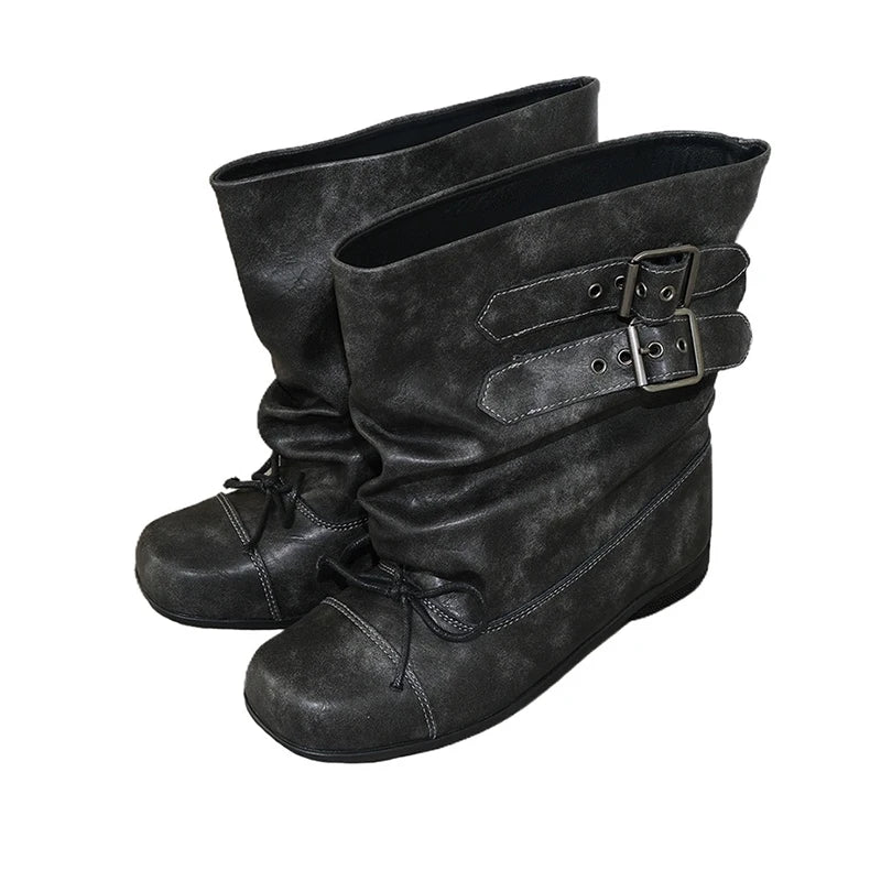 Flats Women Ankle Boots Fashion Designer Punk Boots Winter Woman Chelsea Boots 2025 Trend New Buckle Gladiator Motorcycle Botas