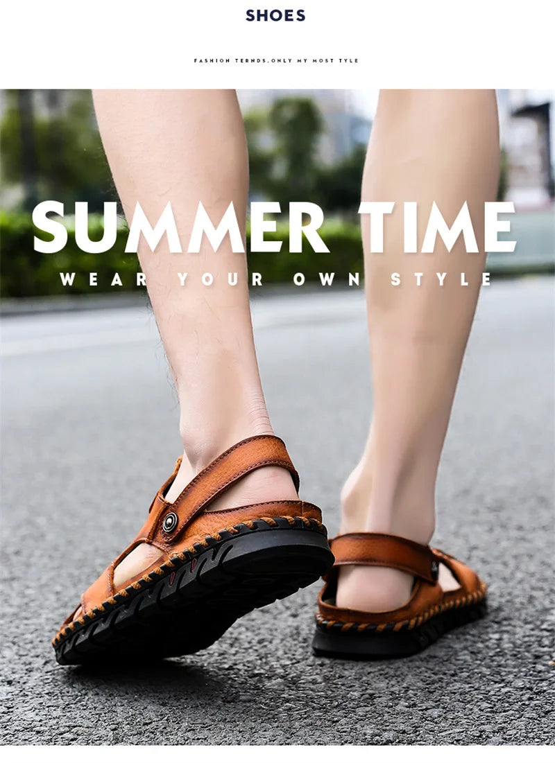 2023 Sandals Summer Men Leather  Classic Men Shoes Slippers Soft Sandals Men Roman Comfortable Outdoor Walking Footwear