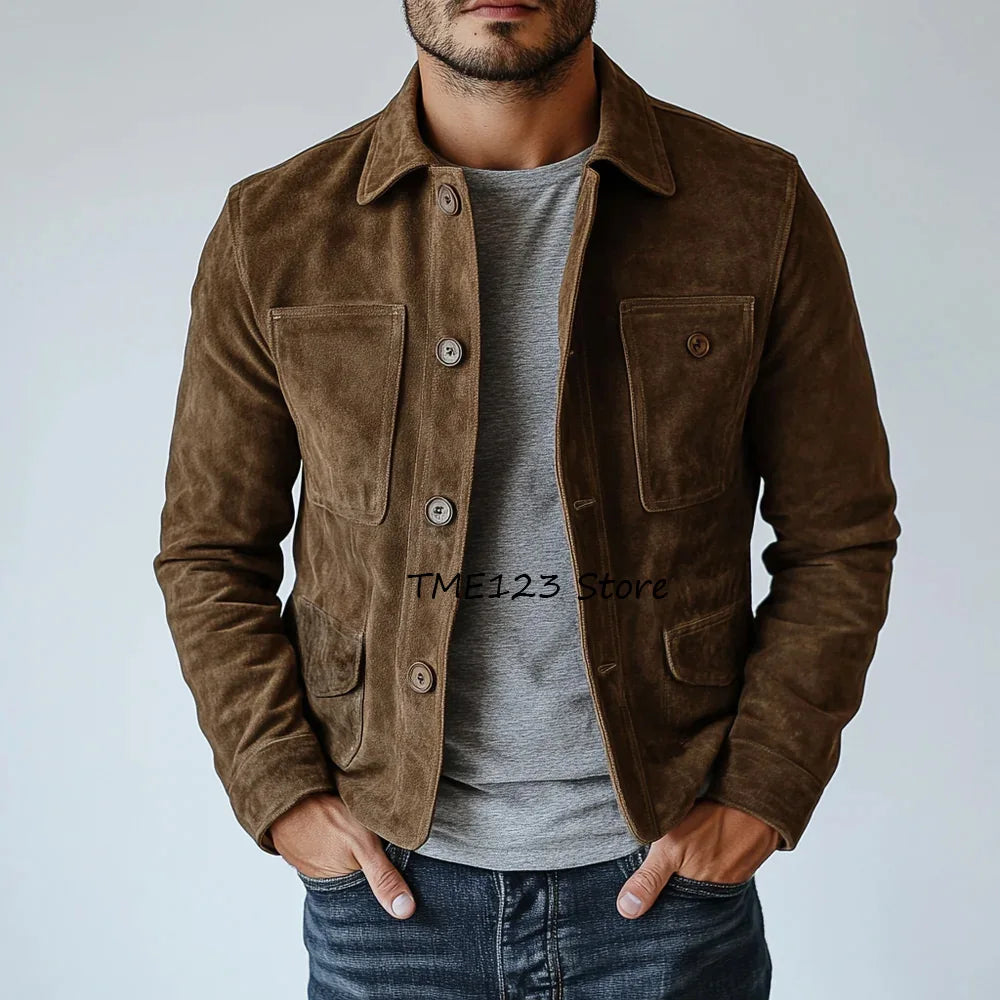 Man Jackets High Quality Suede Fabric Urban Blazers Men's Jacket Men's Social Coat Multiple Pockets Casual Suit Single-breasted
