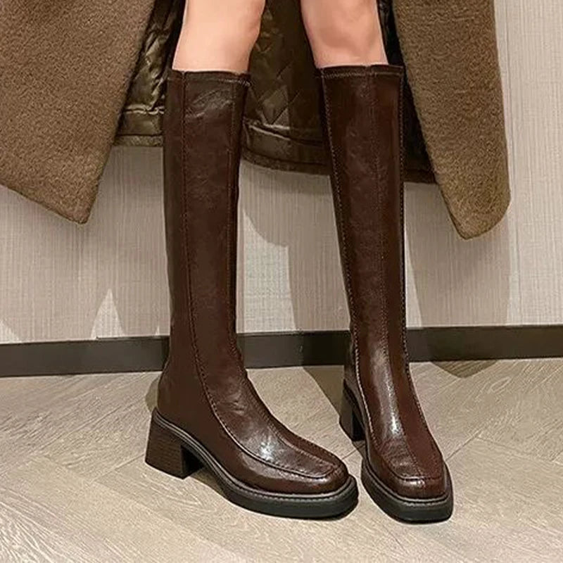 Women's High Boots High Heels Fashion Dress Shoes Chunky Luxury Woman Winter Boots 2025 Designer Knee High Chelsea Botas Mujer