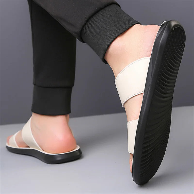 Slippers for Men Luxury Brand Leather Casual Slippers 2025 Summer New Beach Slippers for Men Non Slip Flat Sandals Large Size48