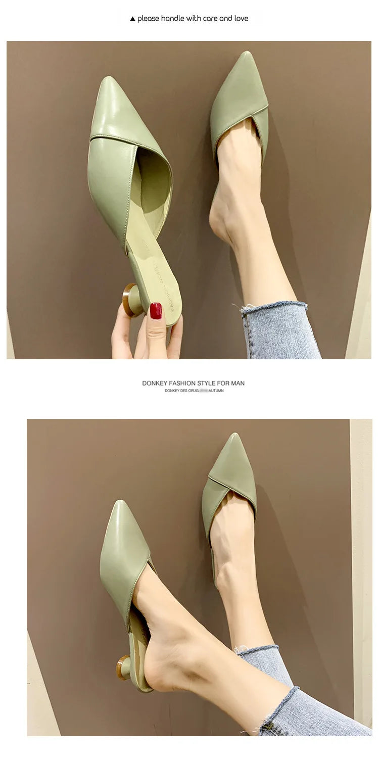 Women's Elegant Mules Woman Casual Slippers 2021 Ladies Low Heels Fashion Female Pointed Toe Shoes Women Candy Colors Footwear